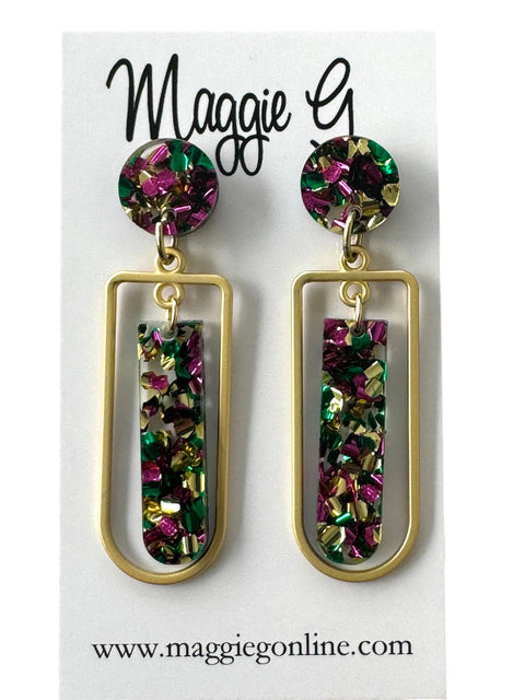 Mardi Gras Glitter Drop Earrings