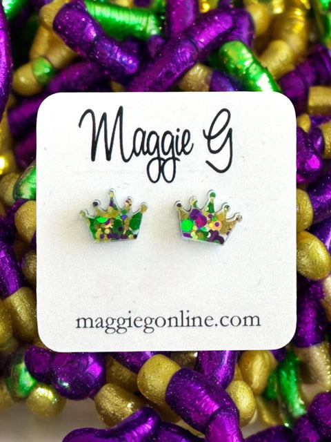 Mardi Gras Crown Stud Earrings