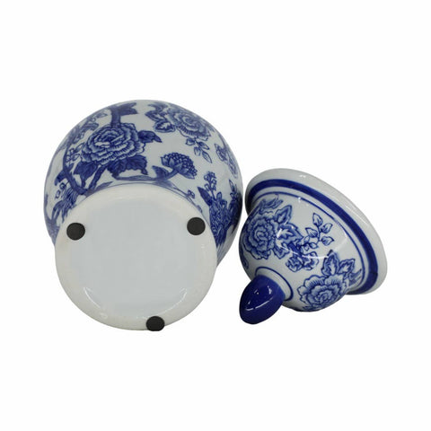 Ceramic Bird Flower Decorative Temple Jar - Blue, 11 in. - 318 Art & Frame