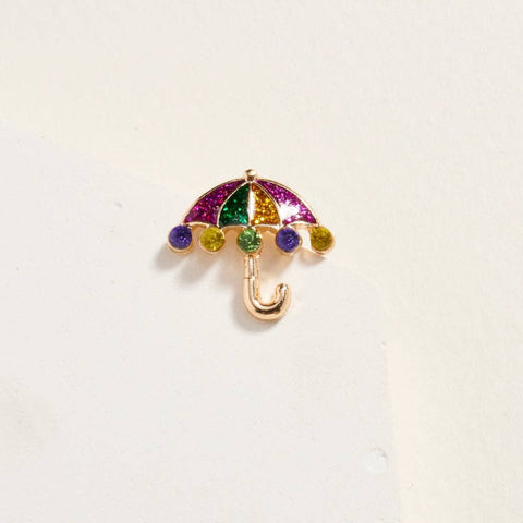 Mardi Gras Umbrella Rhinestone Post Earrings