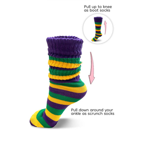 Mardi Gras Stripe Slouchy Socks