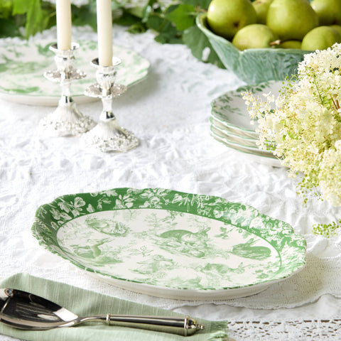 Bunny Garden Toile Oval Platter 16in x 12in - 318 Art & Frame