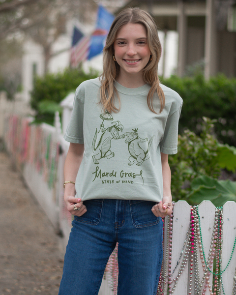 Mardi Gras State Of Mind T-Shirt- Bay Leaf