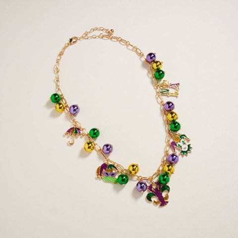 18 Inch Mixed Mardi Gras Charm Bead Chain Necklace