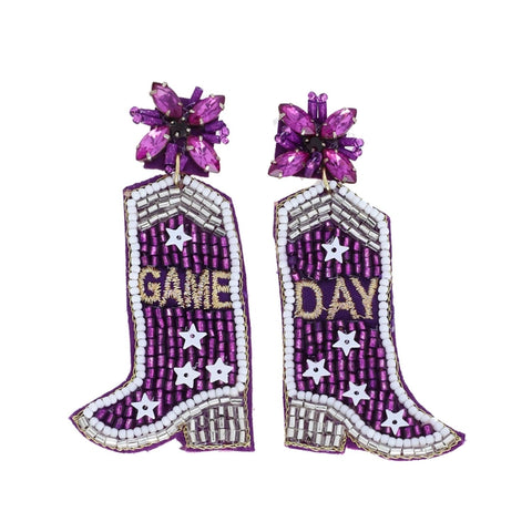 Jeweled & Beaded "Game Day" Cowboy Boots Dangle Earrings