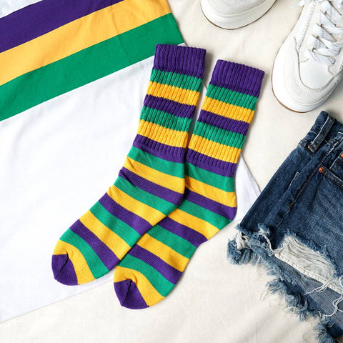 Mardi Gras Stripe Slouchy Socks