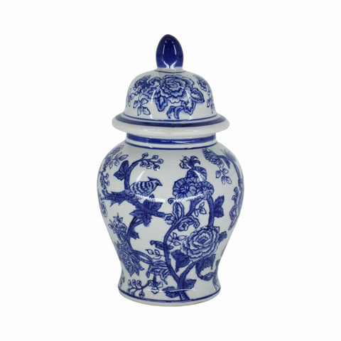 Ceramic Bird Flower Decorative Temple Jar - Blue, 11 in. - 318 Art & Frame