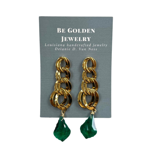 Chain Link with Emerald Crystal Earrings