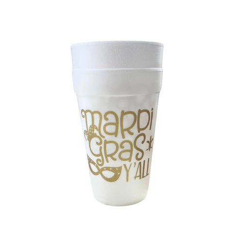 Mardi Gras Y'all Styrofoam Cups