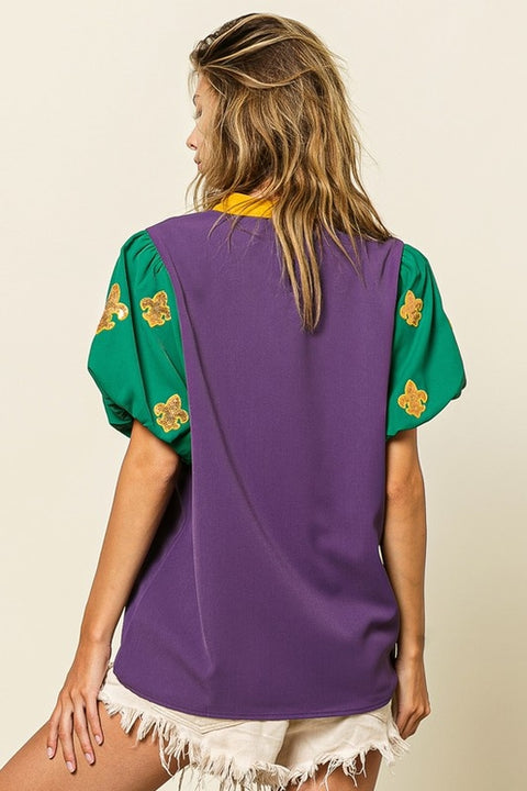 Sequin Fleur De Lis Mardi Gras Top