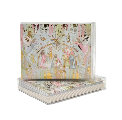 Gold Foil Pastel Nativity Folded Notes