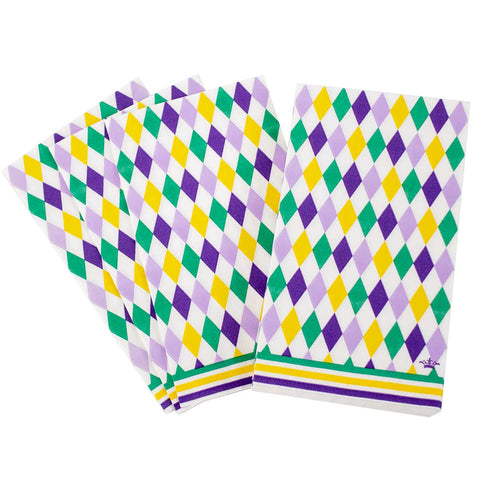 Mardi Gras Harlequin Guest Napkins   Green/Gold   4.25x7.75