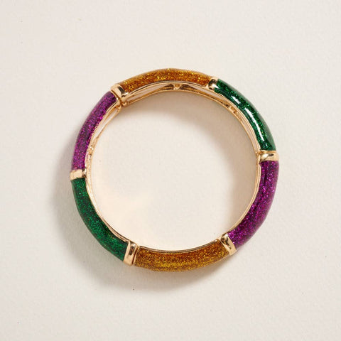 Glitter Mardi Gras Enamel Stretch Bracelet