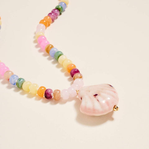 Ombre Beaded Necklace with Ceramic Seashell Pendant