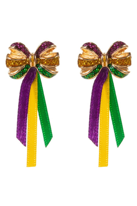 Mardi Gras Color Enamel Ribbon Post Earrings