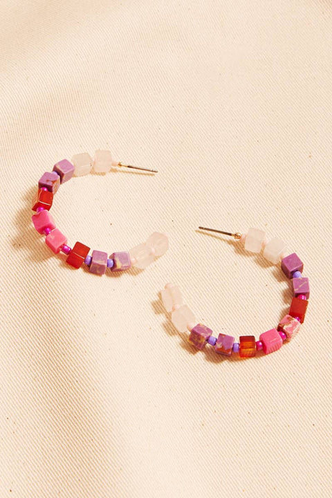 Shoreline Mixed Stone Bead Hoop Earrings
