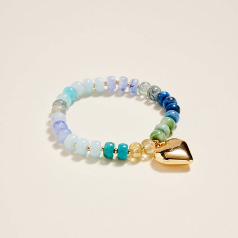 Washed Blue Resin Bead Heart Bracelet - 318 Art & Frame