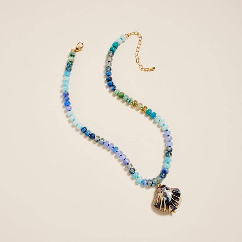Ombre Beaded Necklace with Ceramic Seashell Pendant