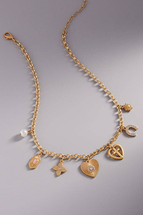 Heart Horseshoe Metal Mixed Charm Short Necklace