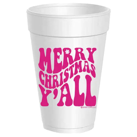 Groovy Merry Christmas Y'all Styrofoam Cups