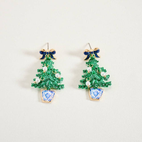 Potted Christmas Tree Bow Earrings - 318 Art & Frame
