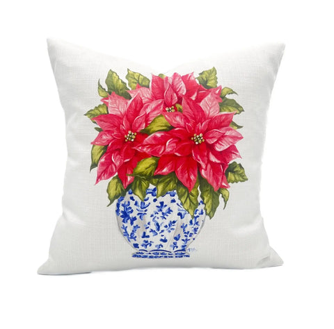 Antique Red Poinsettias Pillow