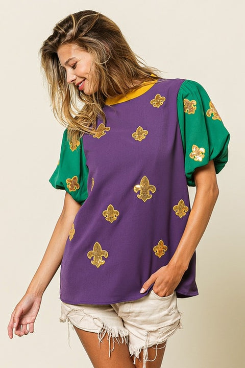 Sequin Fleur De Lis Mardi Gras Top