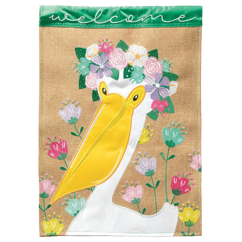 Floral Pelican Welcome Garden Flag