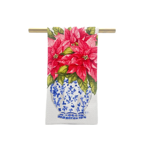 Antique Red Poinsettia Tea Towel
