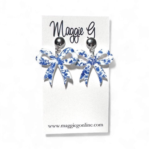 Blue Chinoiserie Bow Earrings