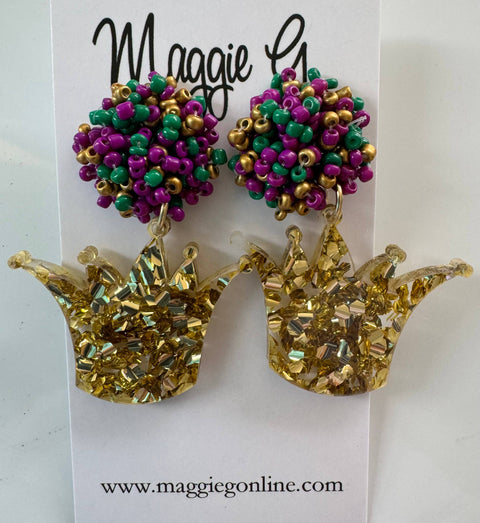 Beaded Mardi Gras Crown Earrings