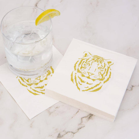 Easy Tiger Cocktail Napkins    White/Light Gold   5x5