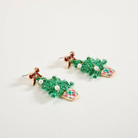 Potted Christmas Tree Bow Earrings - 318 Art & Frame