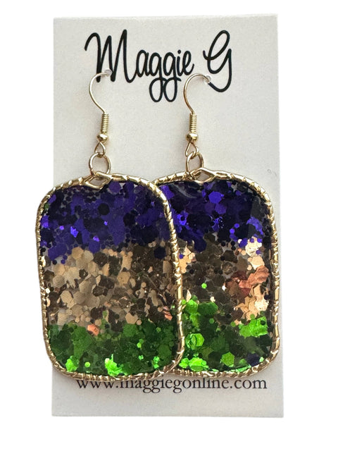 Mardi Gras Glitter Dangle Earrings