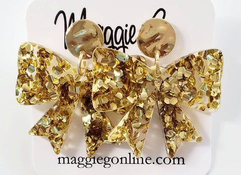 Gold Glitter Bow Earrings