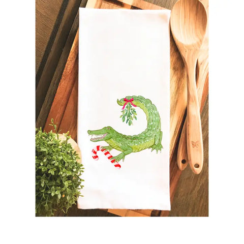 Mistletoe Christmas Alligator Tea Towel