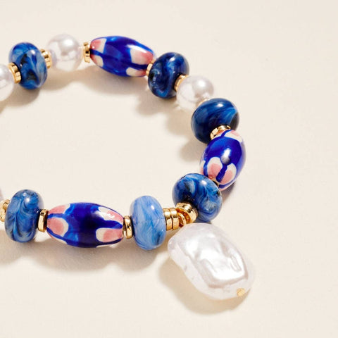 7.25 In Resin Ceramic Bead Pearl Stretch Bracelet - 318 Art & Frame