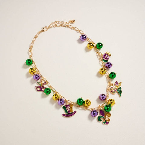 18 Inch Mixed Mardi Gras Charm Bead Chain Necklace
