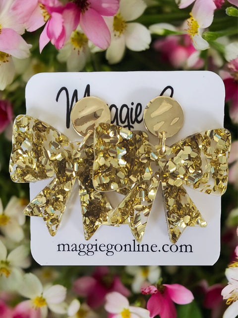 Gold Glitter Bow Earrings