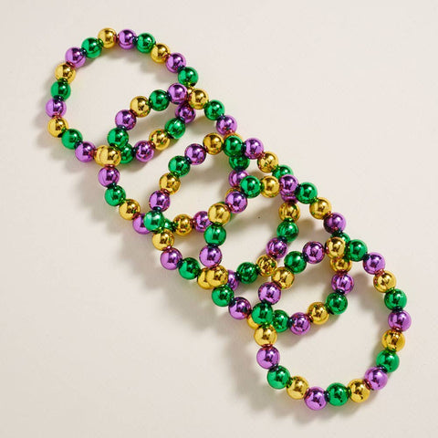 Metallic Mardi Gras Beaded Stretch Multi Bracelet