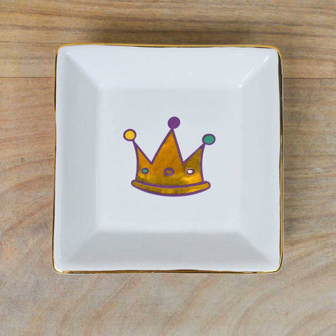 Mardi Gras Crown Trinket Dish   White/Multi   4"