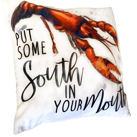 Put Some South in Your Mouth® Crawfish Pillow - 318 Art & Frame