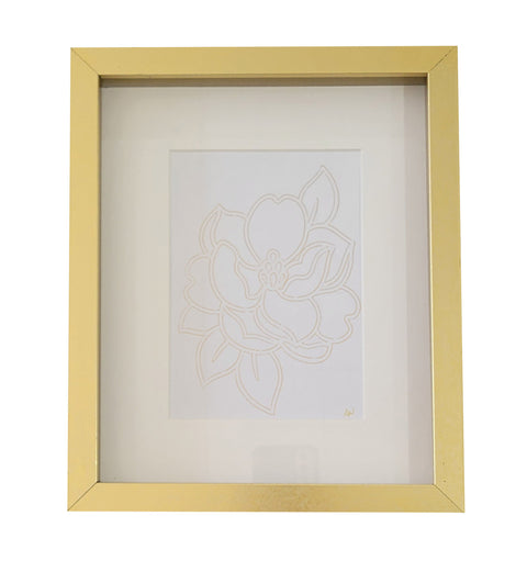 Framed Metallic Gold Magnolia on White 8x10