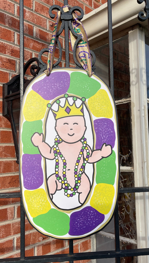 King Cake with Baby and Beads Door Hanger