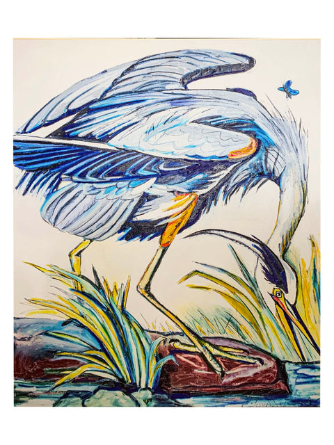 "LA Blue Heron II" Reproduction 30X44