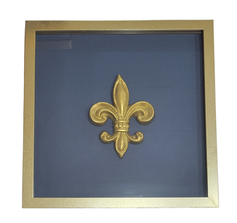 Gold Fleur de Lis Mounted on Navy Blue