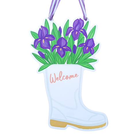 Welcome Iris Door Hanger