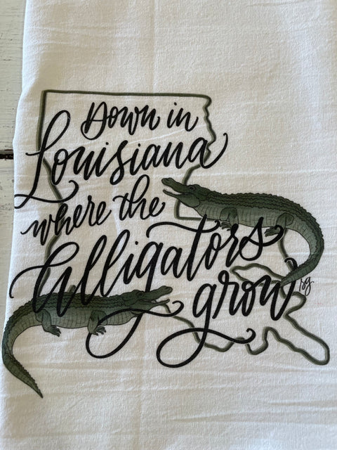 "Down in Louisiana Where the Alligators Grow" Kitchen Towel